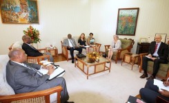 From left- Minister of Natural Resources, Mr. Raphael Trotman, Minister of State, Mr. Joseph Harmon, Honorary Consul of Norway in Guyana, Mr. Desmond Sears, Senior Adviser in the Department of Climate, Energy and Environment in Norway, Ms. Hege Ragnhildstveit, Forest and Climate Counsellor, Ms. Anahita Yousefi, Ambassador, H.E. Aud Maritt Wiig and Deputy Director of Development Policy in the Norwegian Ministry of Climate and Environment, Mr. Simon Rye.