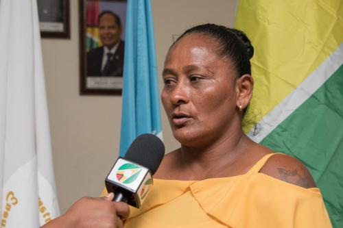 Chairperson of the Maria Elizabeth Small Loggers and Farmers Association speaks with the Department of Public Information (DPI)